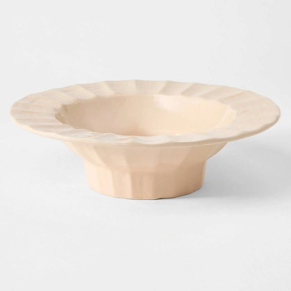 Set of 2 Ceramic Hand Molded Pedestal Bowl Pink